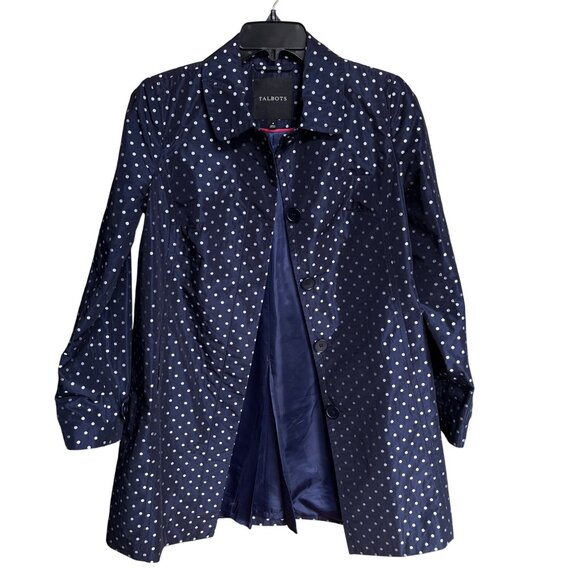 Talbots Navy Polka Dot Womens Coat Size 4 Career Preppy Classic Corpcore Office - Picture 2 of 11